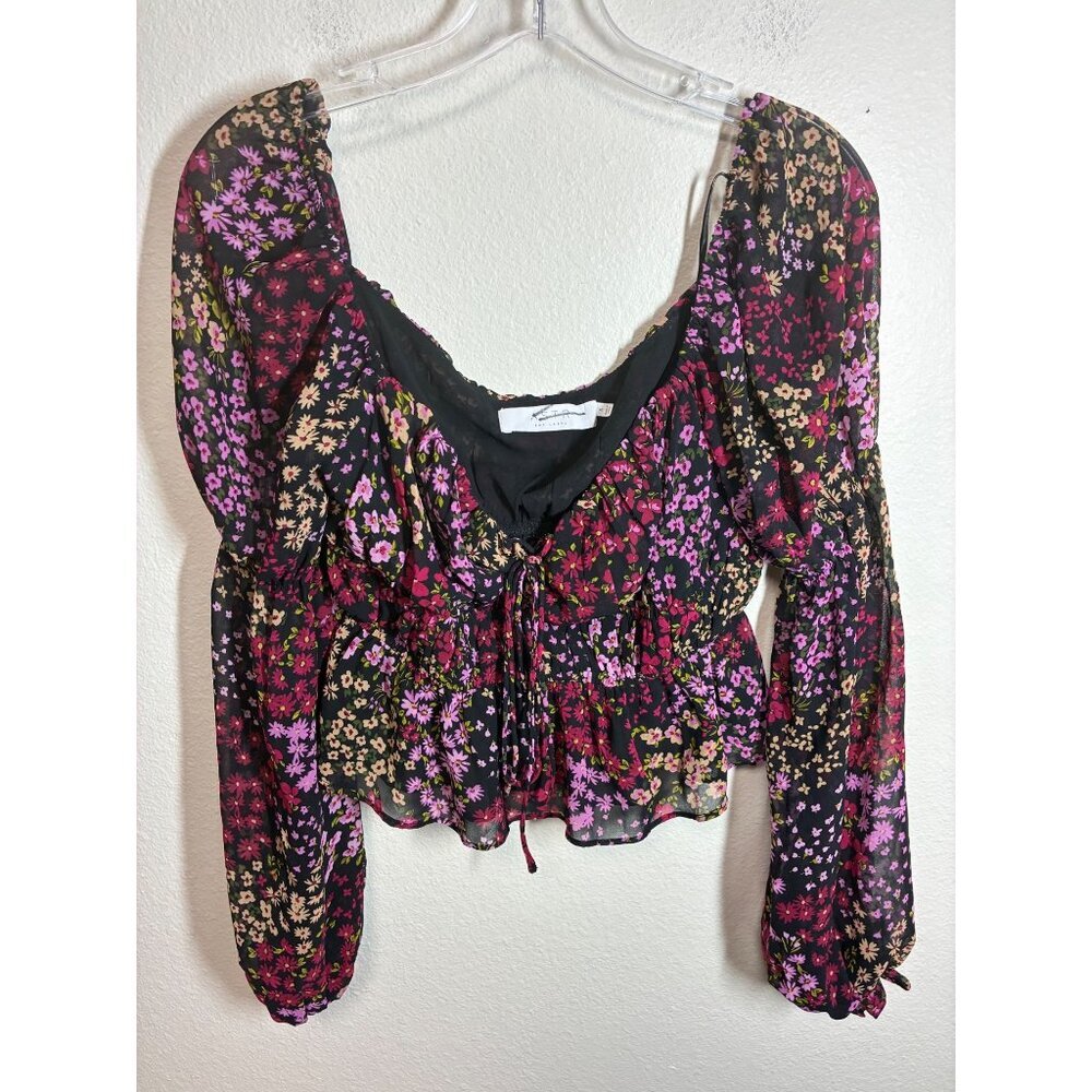 ASTR The Label Blouse Business Casual Crop Top Boho Cottage Long Sleeve Sz Small
